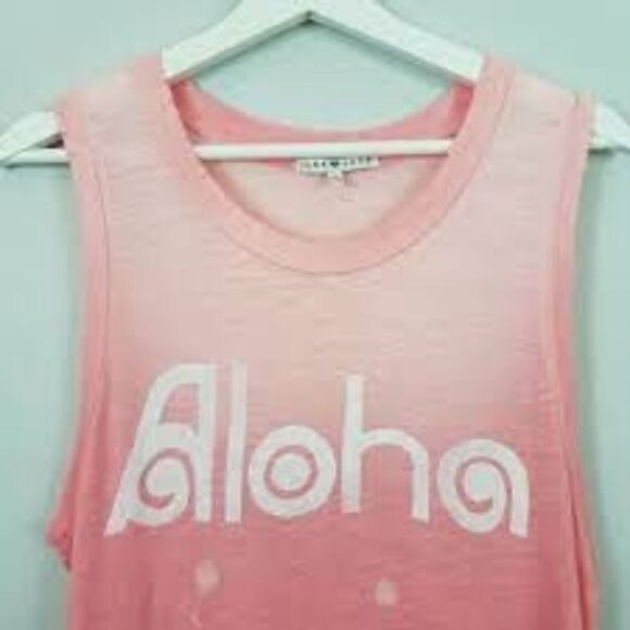 NWT Junk Food Aloha VSCO Graphic Distressed Tank Medium Barbie Pink Burnout Musc - Picture 3 of 3